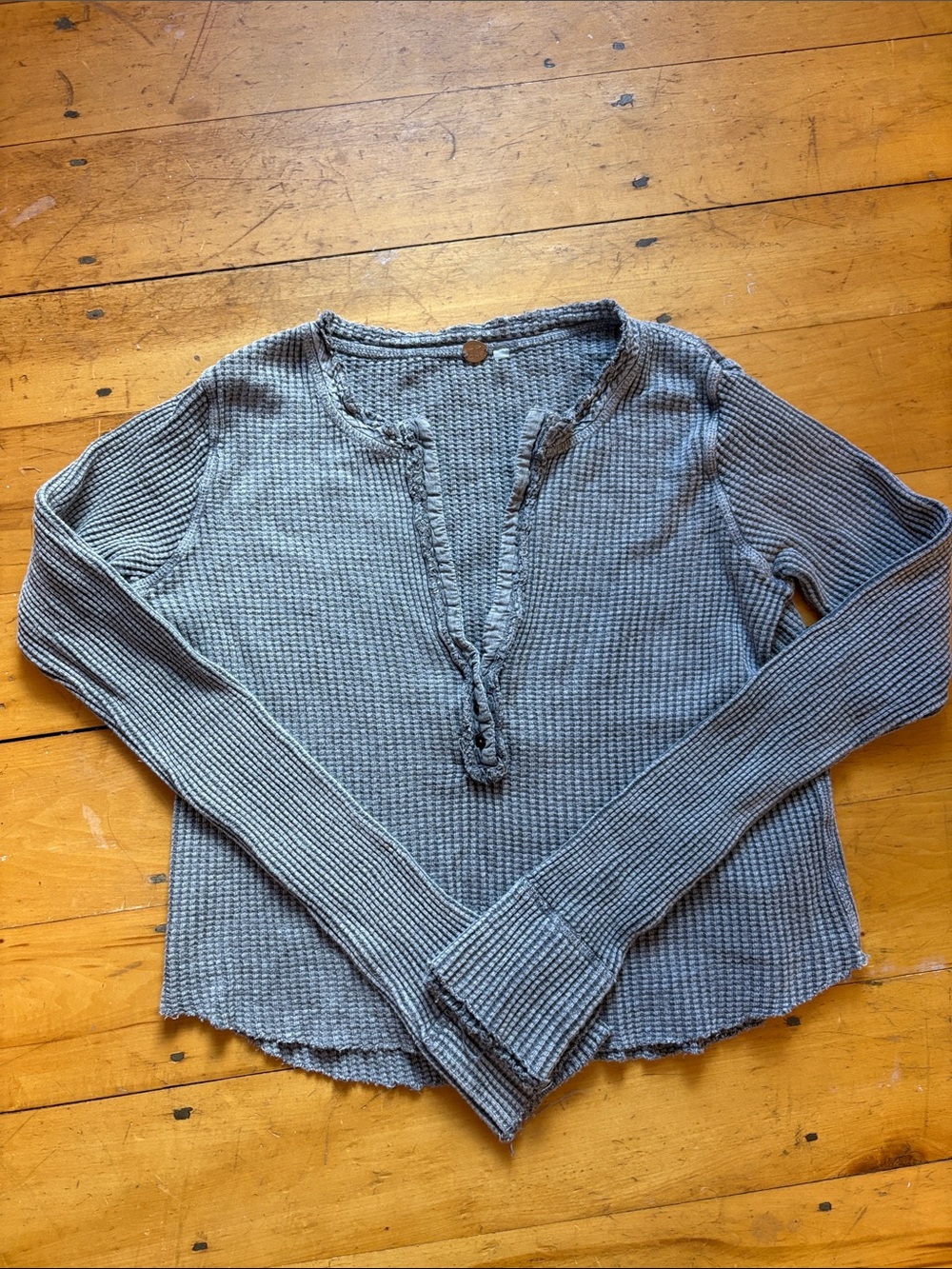 Free People Dusty Blue Waffle-Knit Long Sleeve Henley